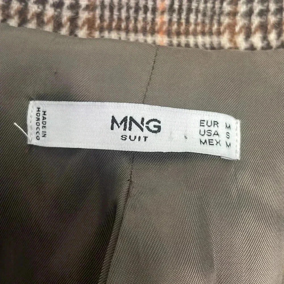 Mango Wool Blend Fringe Plaid Blazer Sz S - Picture 8 of 11